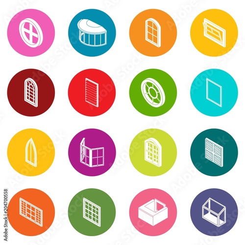 Window forms icons set colorful circles vector