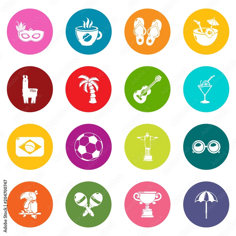 Travel Brazil icons set colorful circles vector