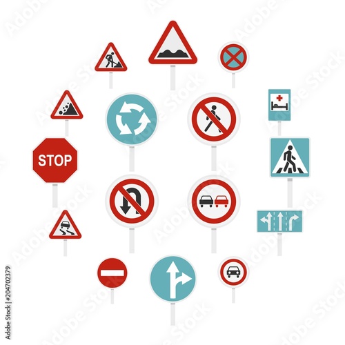 Different road signs set flat icons