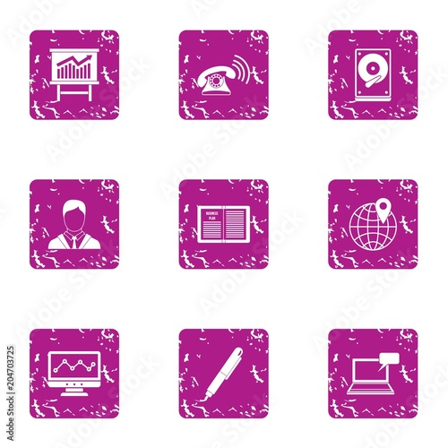 Dial of money icons set, grunge style