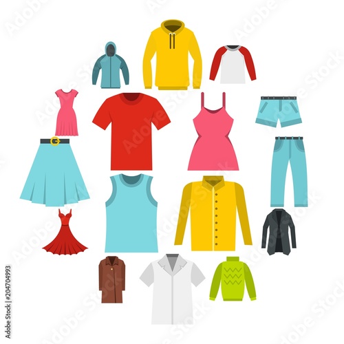 Different clothes set flat icons