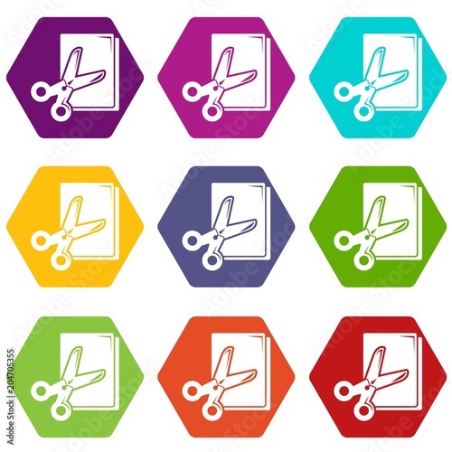 Scissors paper icons set 9 vector