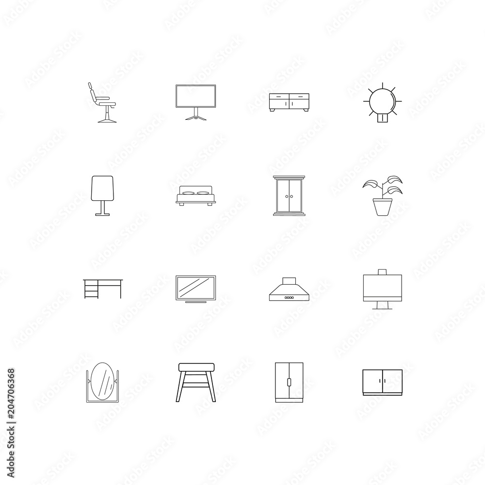 Furniture And Home Accents linear thin icons set. Outlined simple vector icons Furniture And Home Accents linear thin icons set. Outlined simple vector icons