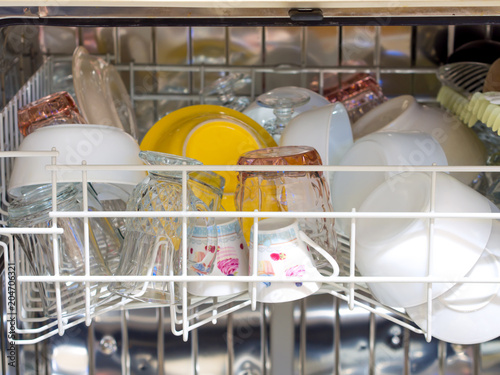 clean dishes washed in dishwasher