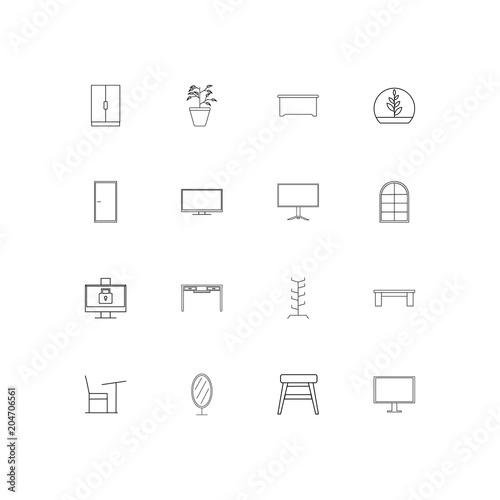 Furniture And Home Accents linear thin icons set. Outlined simple vector icons