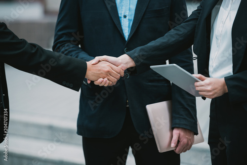 Join hand business team with big deal project