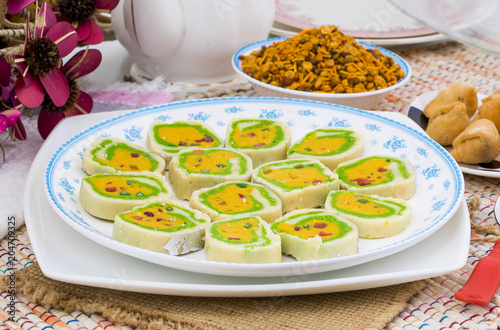 Indian Sweet food Mawa Peda Also know as pera or peday Indian Popular Sweet Made up of Mawa, Milk and Sugar photo