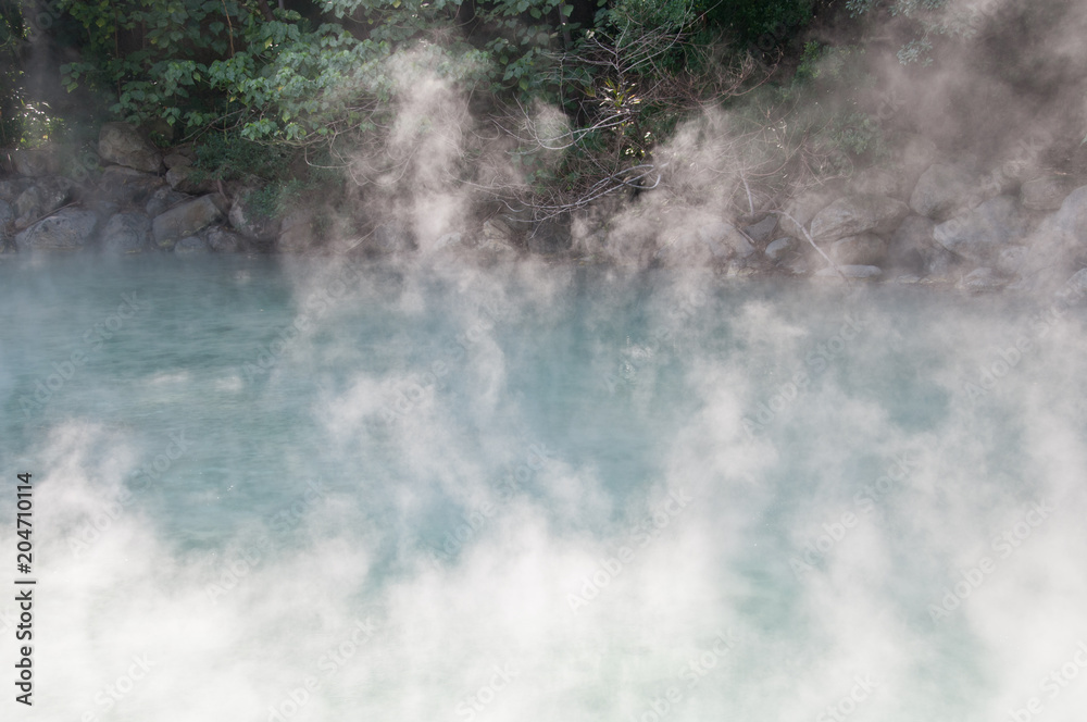 Steamy hot spring lake