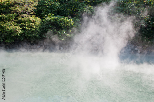 Sulfur hot spring lake in Taiwan Beitou region