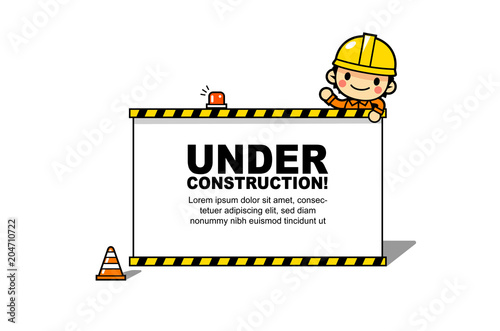 Vector under construction page illustration with cute worker character