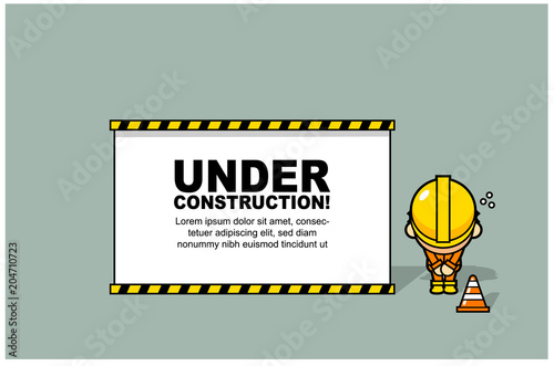 Vector under construction page illustration with cute worker character