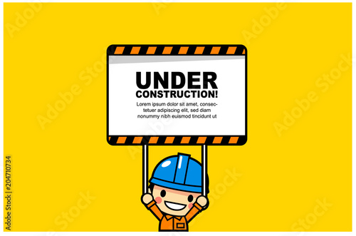 Vector under construction page illustration with cute worker character