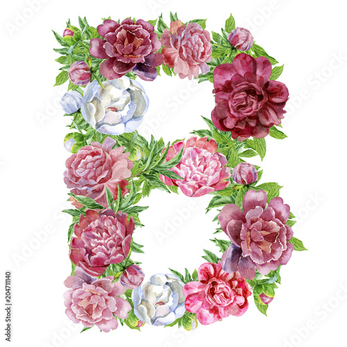 Letter B of watercolor flowers