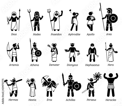 Ancient Greek Mythology Gods and Goddesses Characters Icon Set