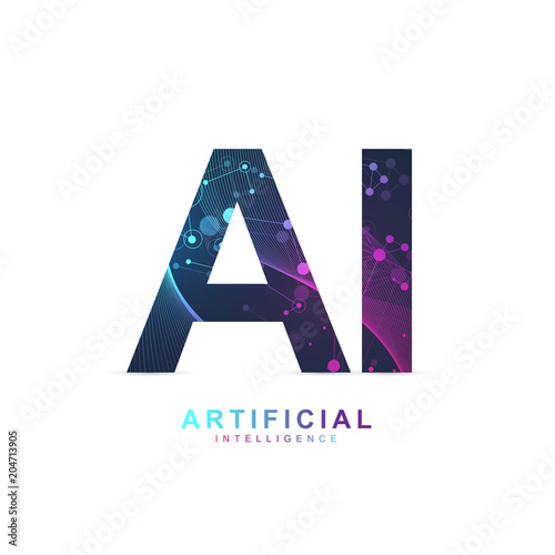 Artificial Intelligence Logo. Artificial Intelligence and Machine Learning Concept. Vector symbol AI. Neural networks and another modern technologies concepts. Technology sci-fi concept