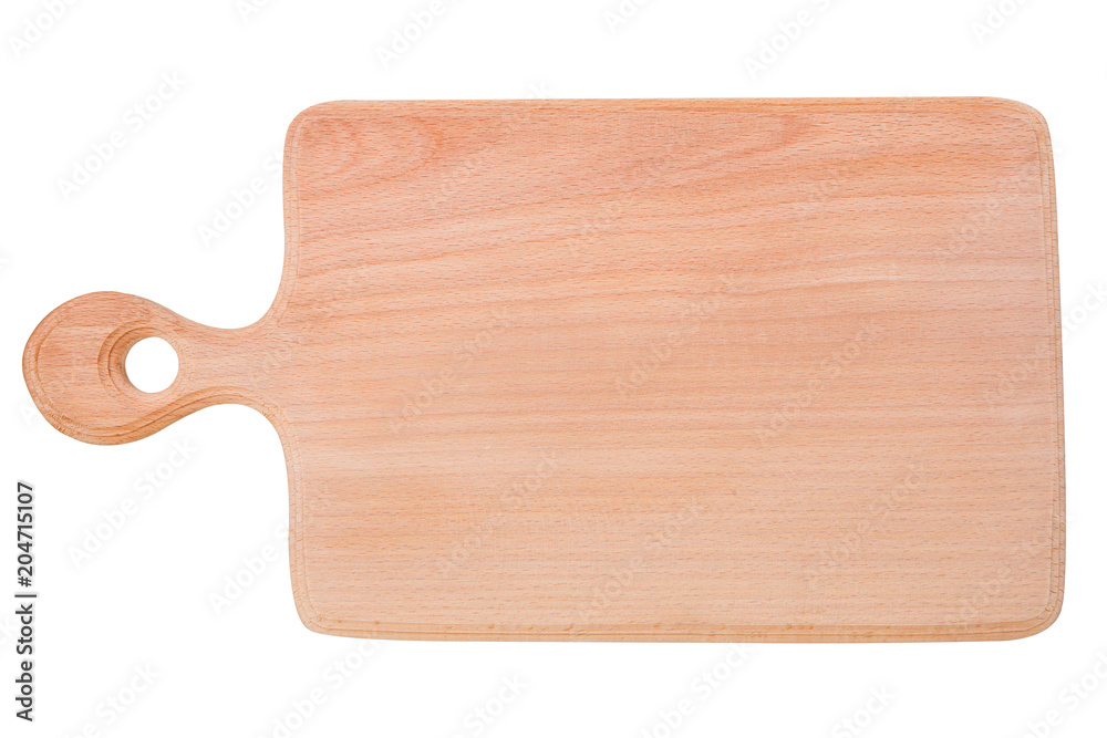chopping board made of beech wood, new empty board with handle, top view chopping board made of beech wood, new empty board with handle, top view