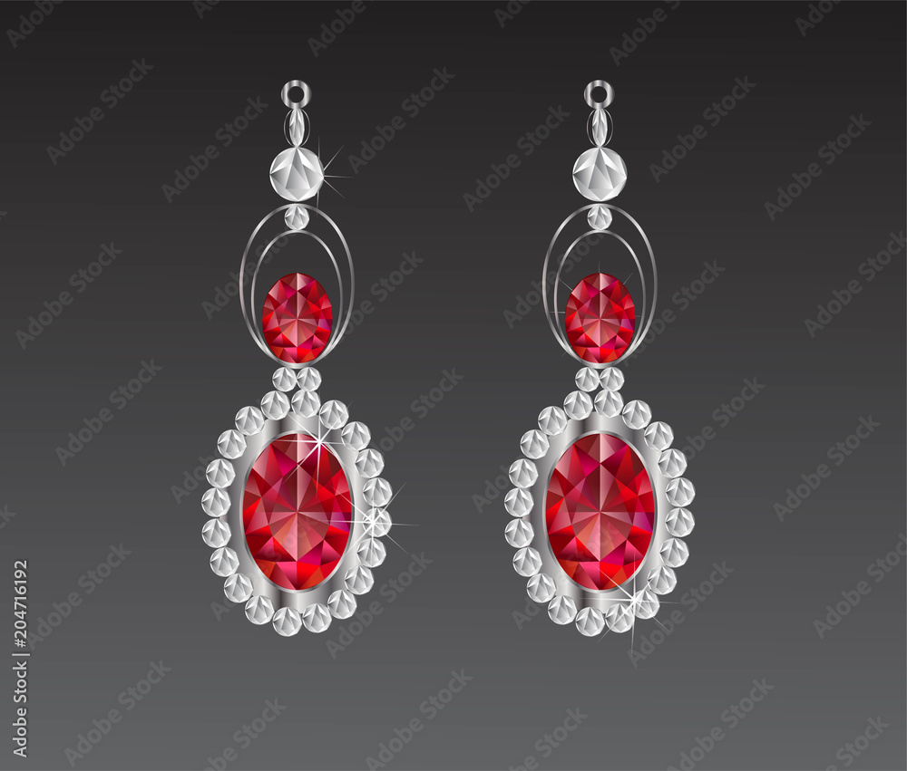Earrings red diamond vector illustration Earrings red diamond vector illustration