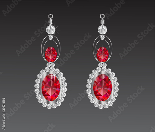 Earrings red diamond vector illustration