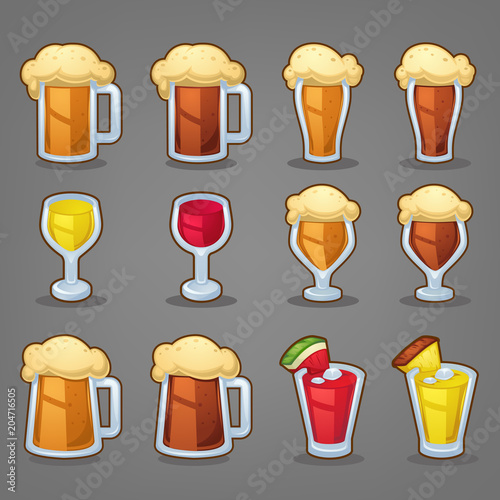 cartoon drinks, vector glossy icons ans objects for your app or menu