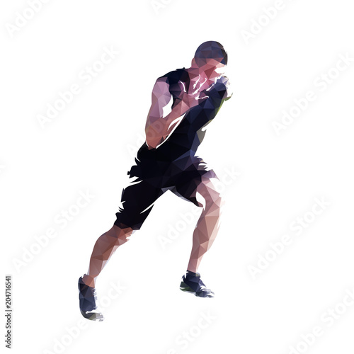 Polygonal running man. Low poly vector runner, side view. Colorful geometric isolated digital illustration