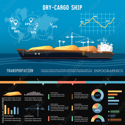 Cargo ship logistics and transportation infographic concept