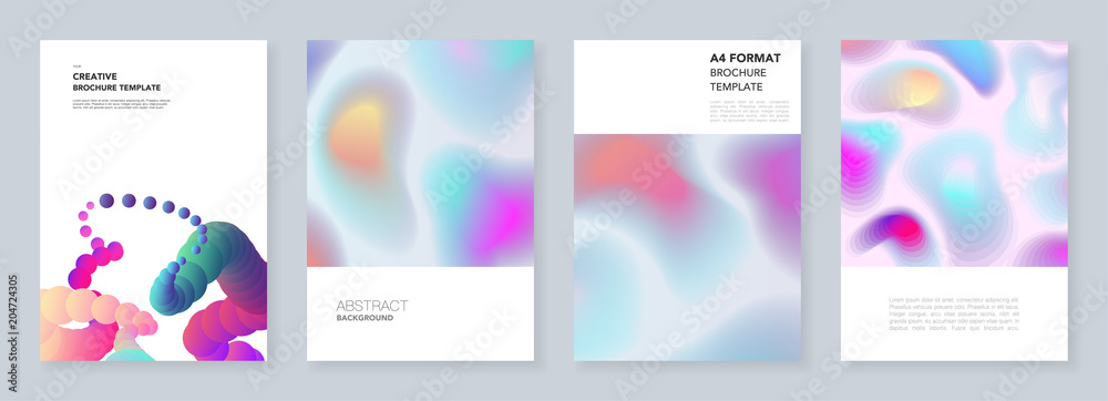 Minimal brochure templates with colorful dynamic fluid shapes in minimalistic style. Templates for flyer, leaflet, brochure, report, presentation, advertising. Minimal concept, vector illustration