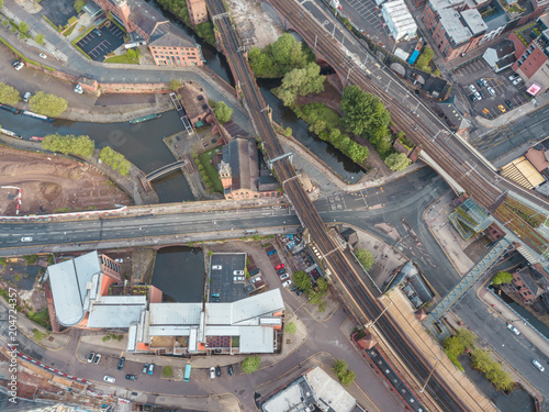 Wallpaper Mural Manchester City Centre Drone Aerial View Above Building Work Skyline Construction Blue Sky Summer Beetham Tower Deansgate. Torontodigital.ca