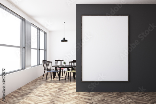 Gray dining room interior, poster on the wall © ImageFlow