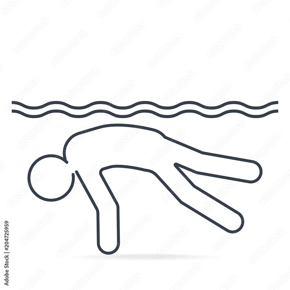 Drowning warning sign icon. Simple line illustration Drowning warning sign icon. Simple line illustration
