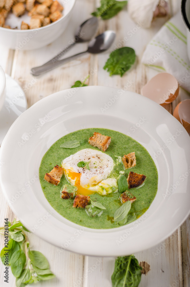Spinach soup with poached egg Spinach soup with poached egg