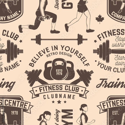 Fitness club seamless pattern or background. Vector illustration.