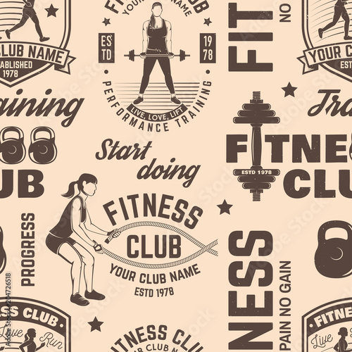 Fitness club seamless pattern or background. Vector illustration.