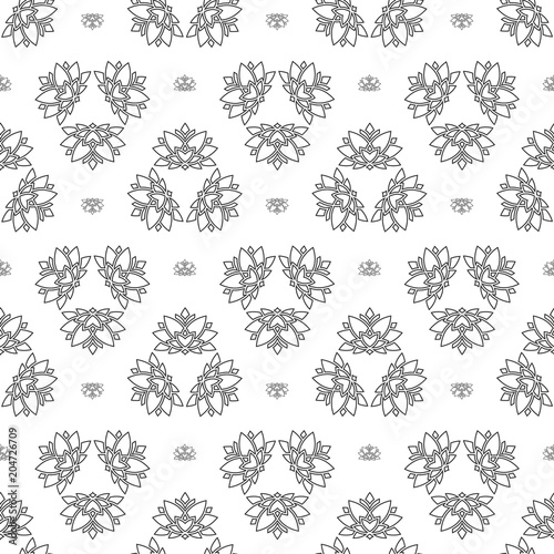 Lotus outline seamless pattern. Background from indian flowers for your website. Indian backdrop for fabric. Vector illustration