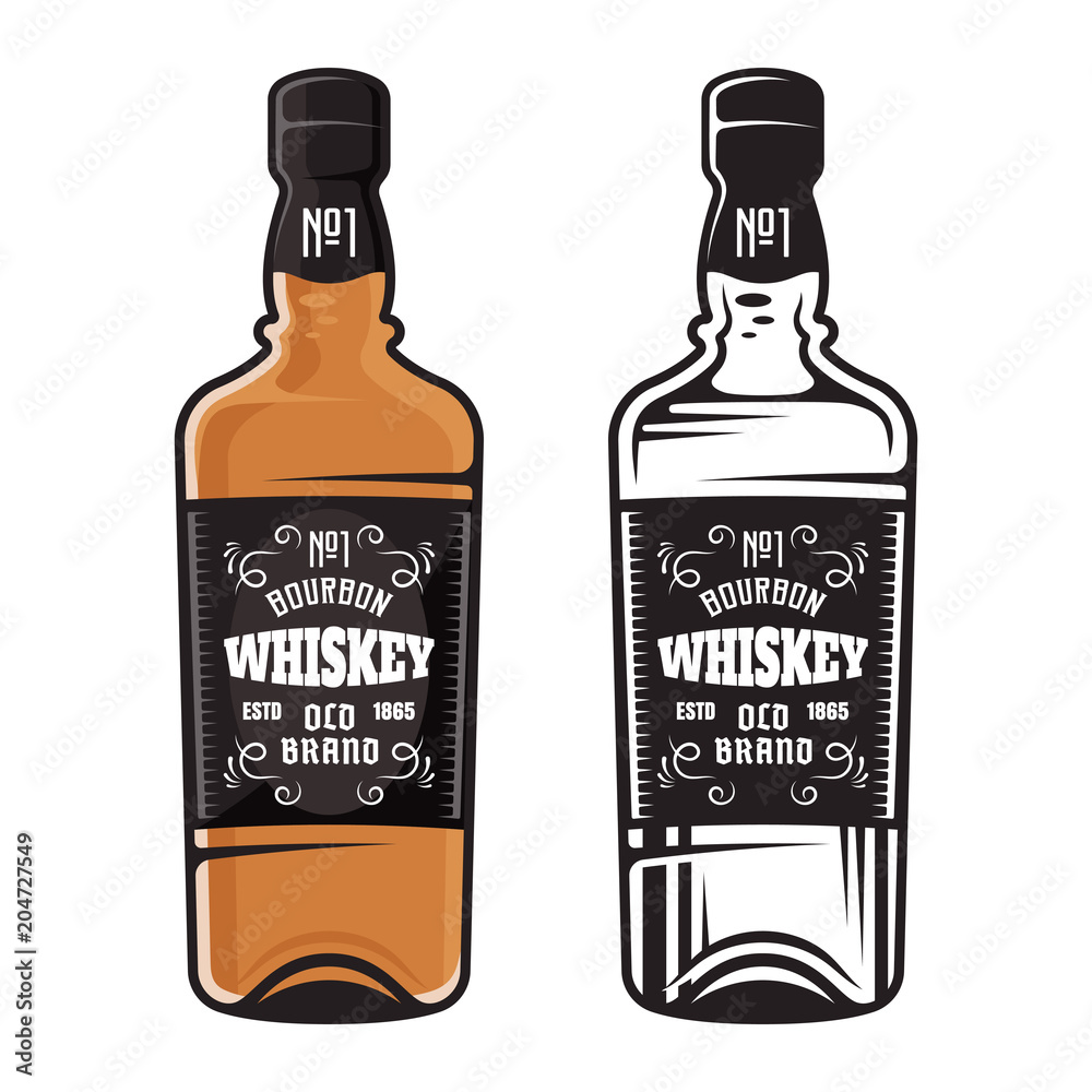 Bottle of whiskey two styles vector illustration Bottle of whiskey two styles vector illustration