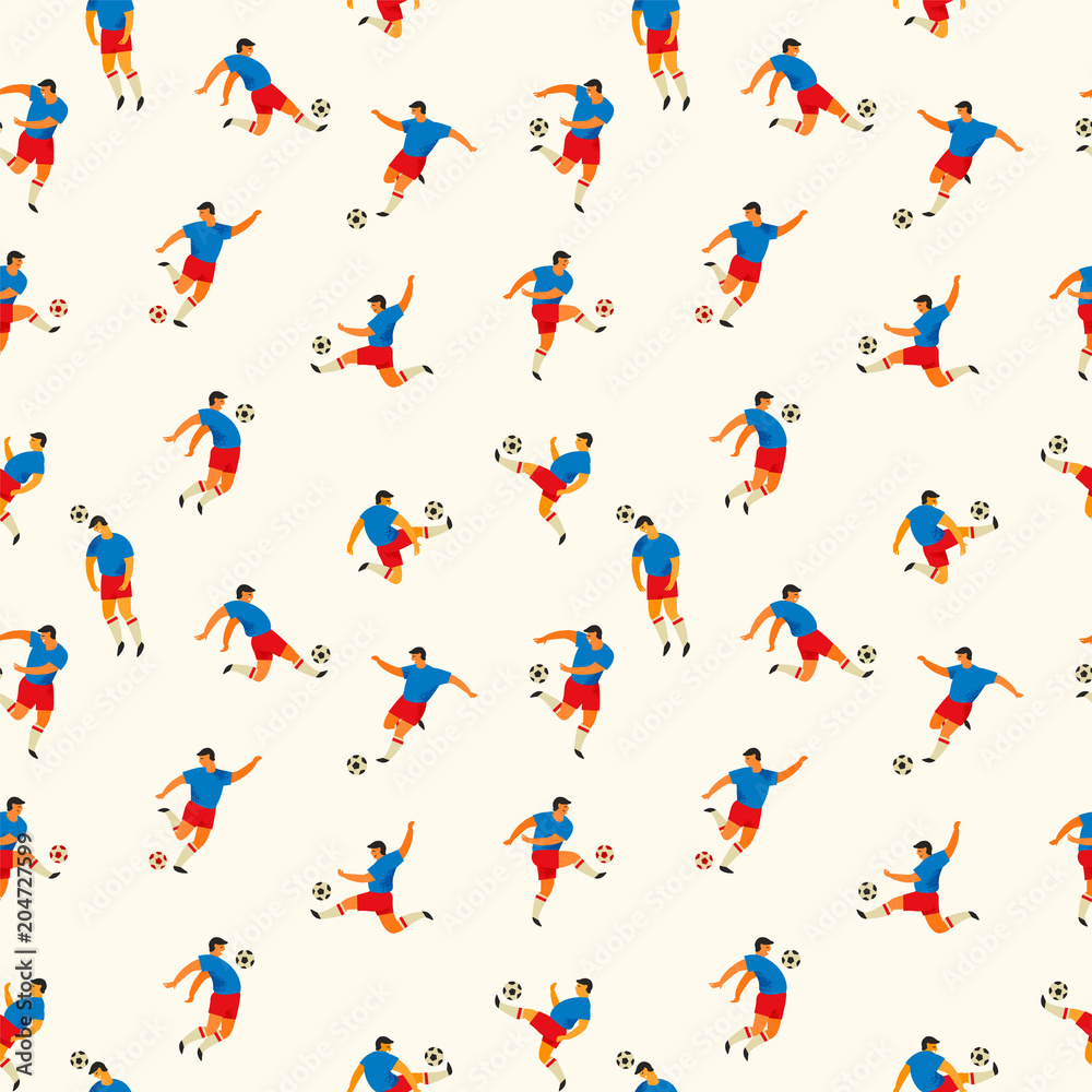 Soccer players. Vector seamless pattern.