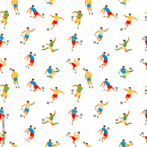 Soccer players. Vector seamless pattern.