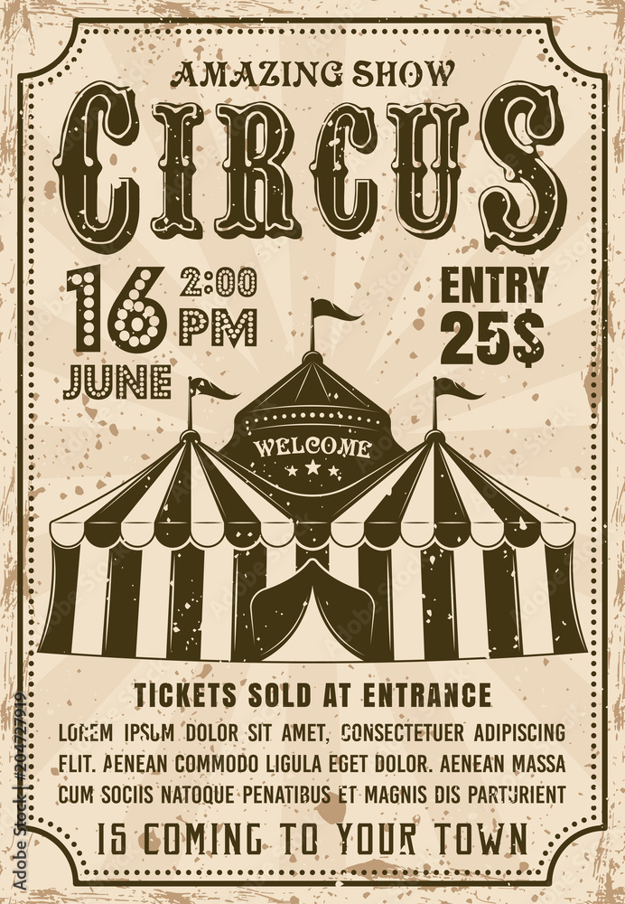 Circus tent vector invitation retro style poster Stock Vector | Adobe Stock