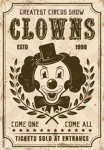 Funny clown vector retro poster for circus show