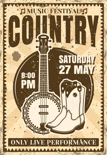 Country music festival vintage poster illustration