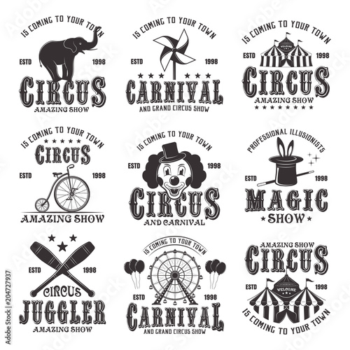 Circus amazing show set of vector black emblems