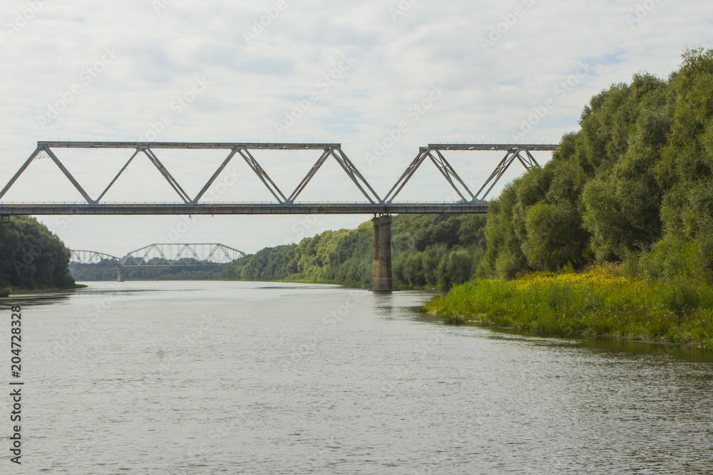 Fototapeta premium Railway bridge across the river Ros in Chernihiv. Ukraine