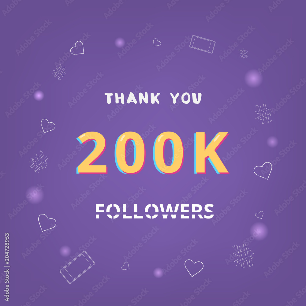 200K followers thank you banner. Vector illustration. 200K followers thank you banner. Vector illustration.