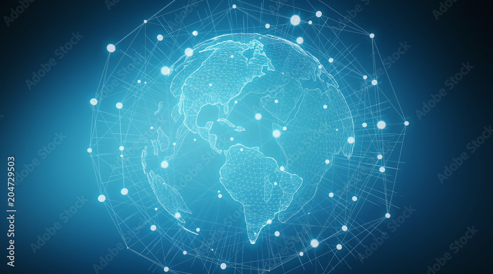 Obraz premium Connections system global world view 3D rendering