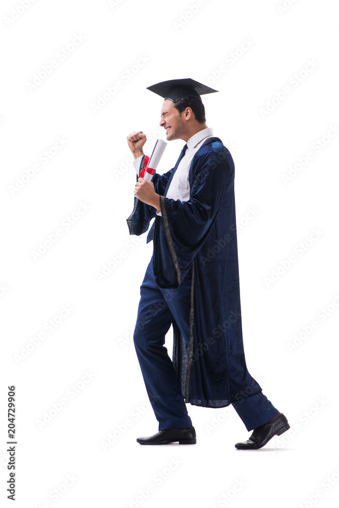 Student excited at his graduation isolated on white Student excited at his graduation isolated on white