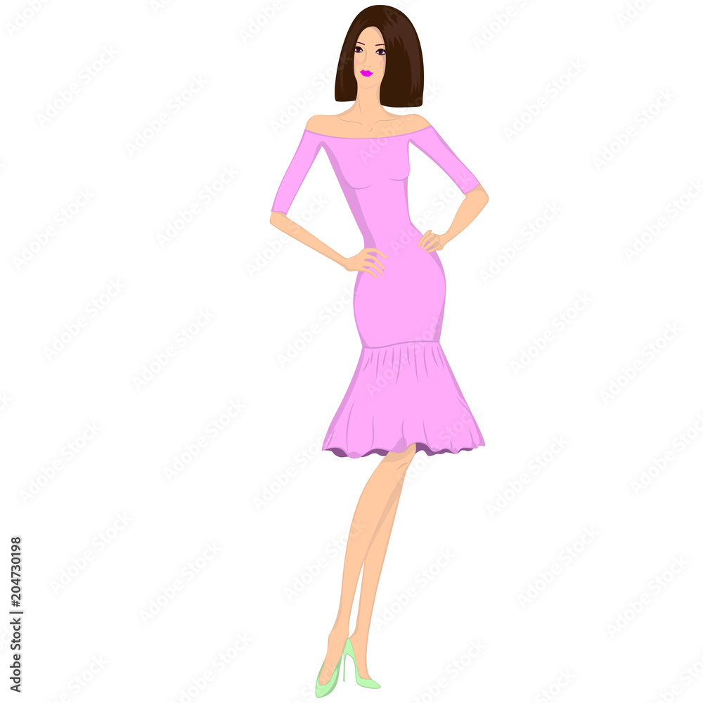 beautiful lady in a trendy pink dress beautiful lady in a trendy pink dress