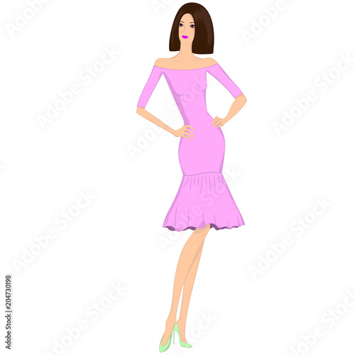 beautiful lady in a trendy pink dress