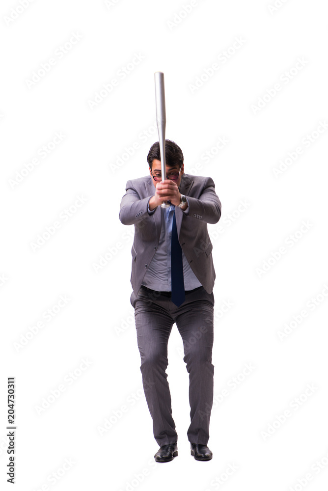 Businessman with baseball bat isolated on white Businessman with baseball bat isolated on white