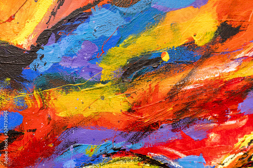 Fototapeta Naklejka Na Ścianę i Meble -  A vibrant and colourful oil and acrylic abstract painting on canvas painted with wild and free brush strokes