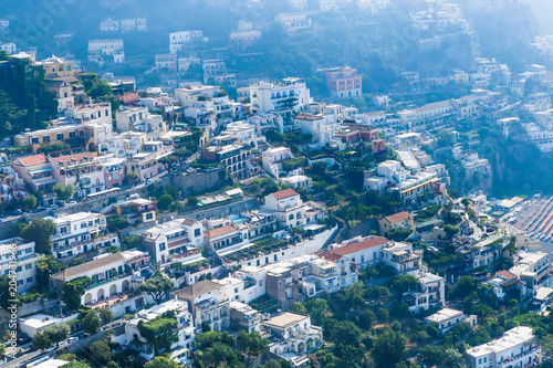 View of Positano town at Amalfi coastline. Colorful houses along the sea coast  Italy