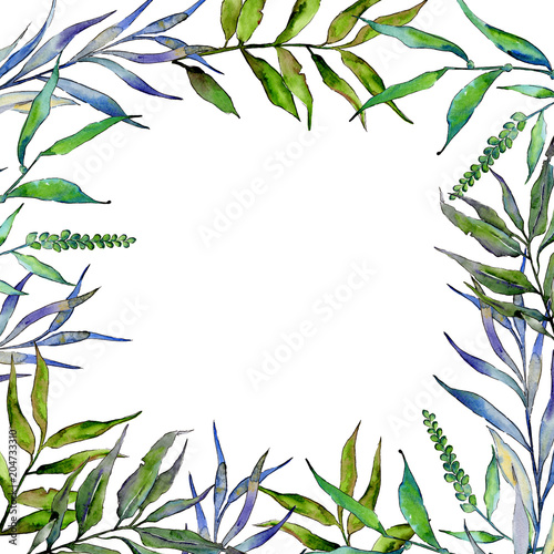 Willow branches in a watercolor style frame. Aquarelle leaf for background, texture, wrapper pattern, frame or border.